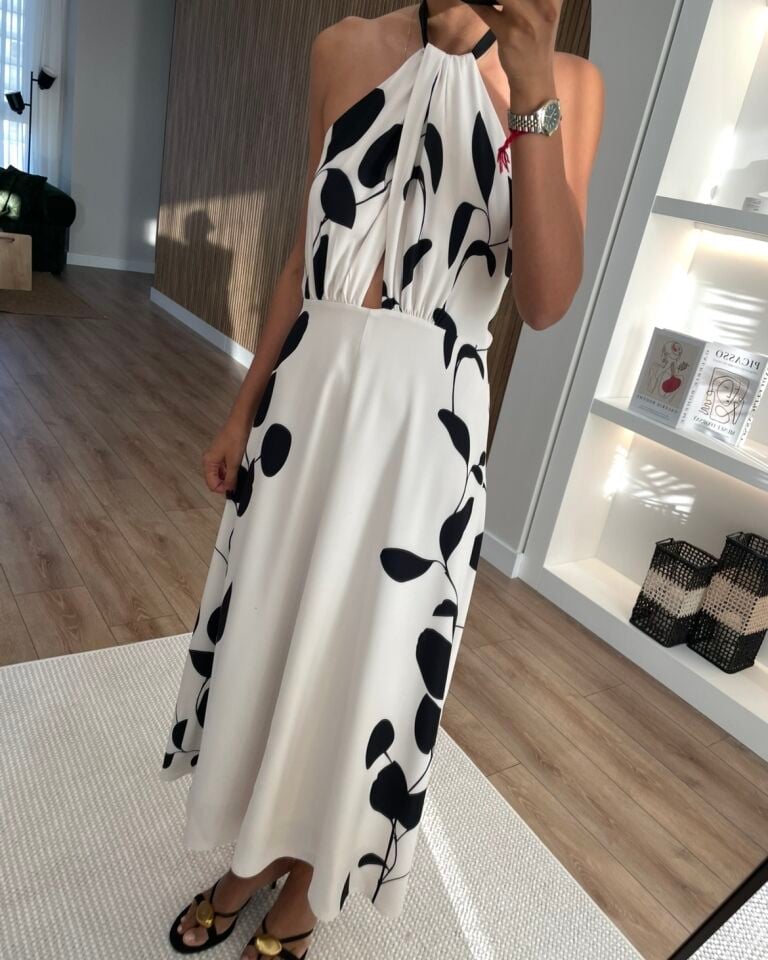 Flora Beyaz Çiçekli Maxi Premium Elbise