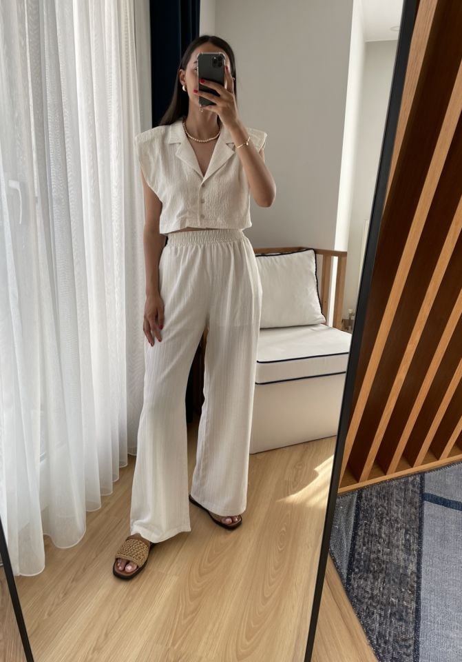 Norel Ekru Premium Gömlek Pantolon Takım