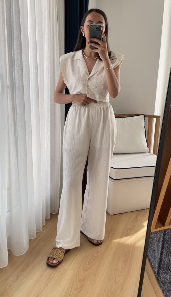 Norel Ekru Premium Gömlek Pantolon Takım