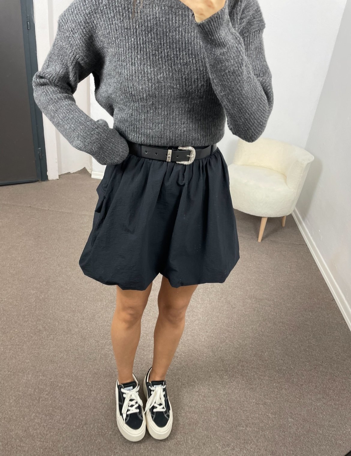 Vera Siyah Kemerli Premium Balon Etek