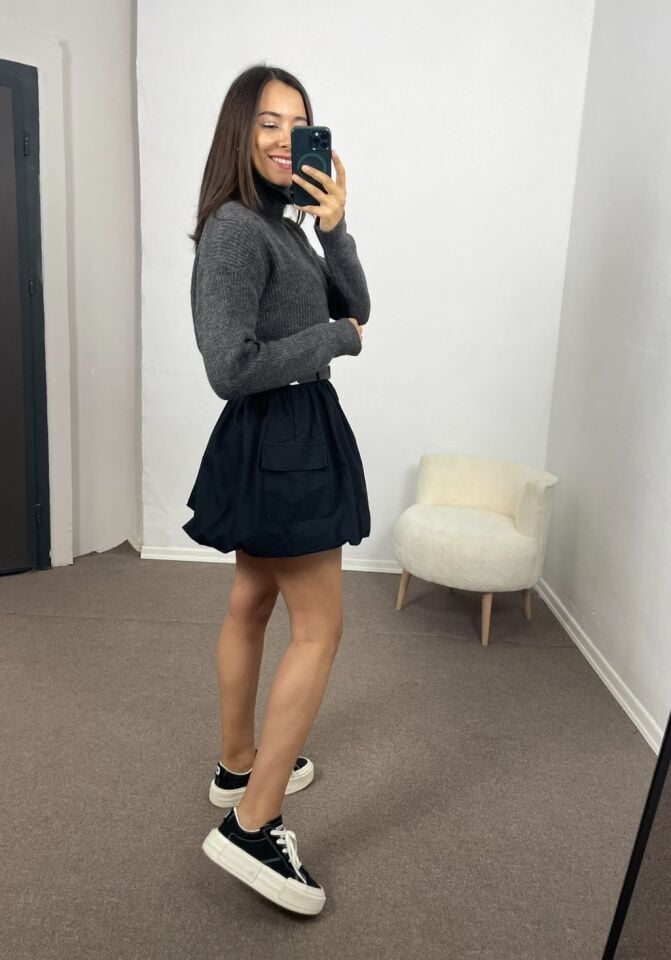 Vera Siyah Kemerli Premium Balon Etek