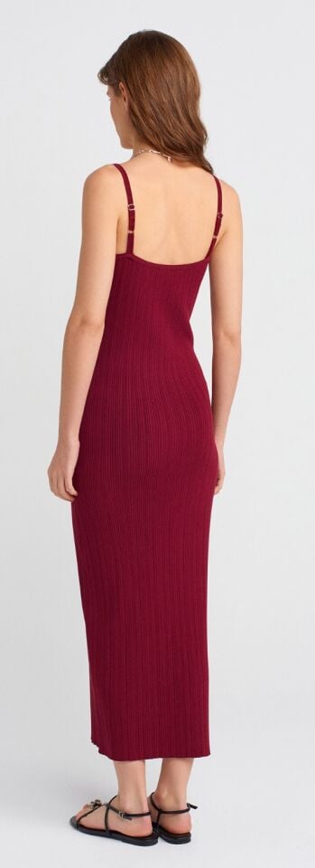Carla Bordo Dilvin Askılı Yırtmaçlı Triko Elbise