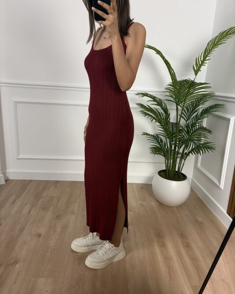 Carla Bordo Dilvin Askılı Yırtmaçlı Triko Elbise