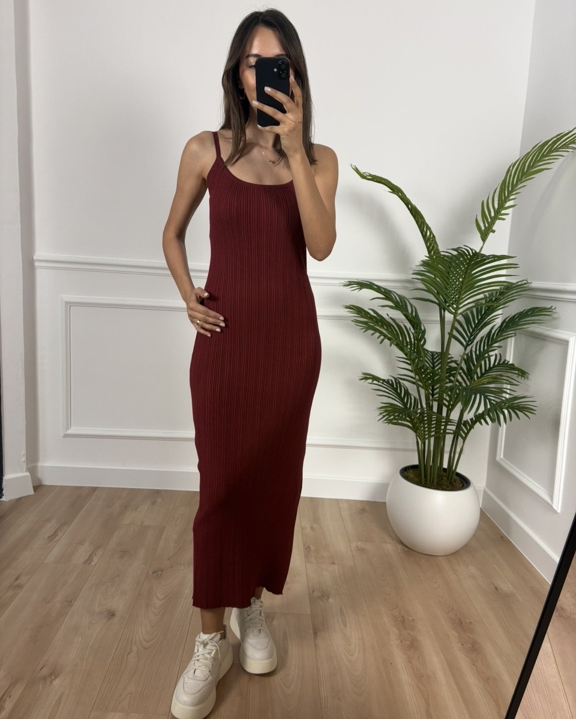 Carla Bordo Dlv Askılı Yırtmaçlı Triko Elbise