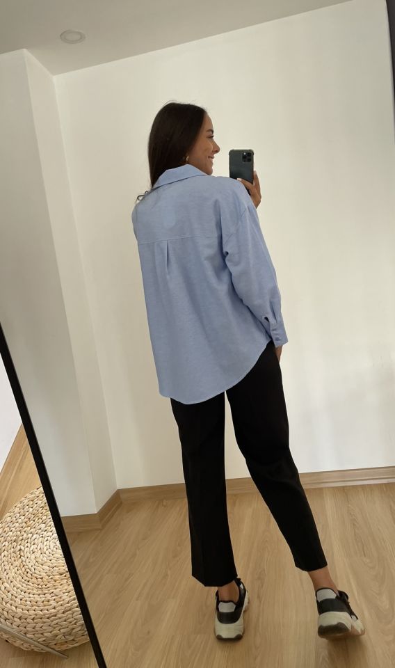 Camelia Mavi Geniş Manşetli Oxford Gömlek