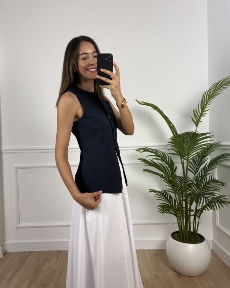 Virella Lacivert Önü Düğmeli Premium Yelek