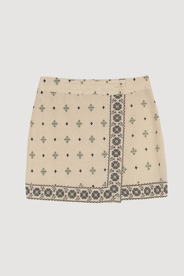 Elara Natural Desenli Keten Premium Şort Etek