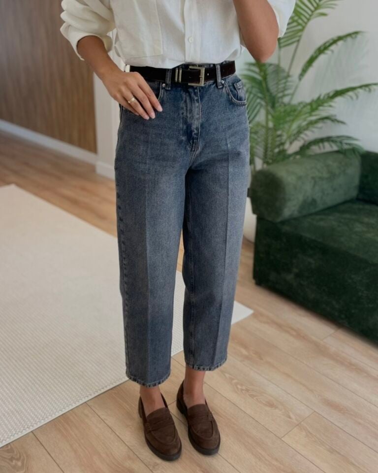 Rocco Füme Mavi Kemerli Barrel Jean