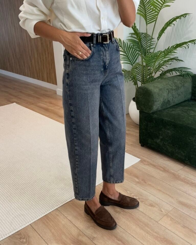 Rocco Füme Mavi Kemerli Barrel Jean