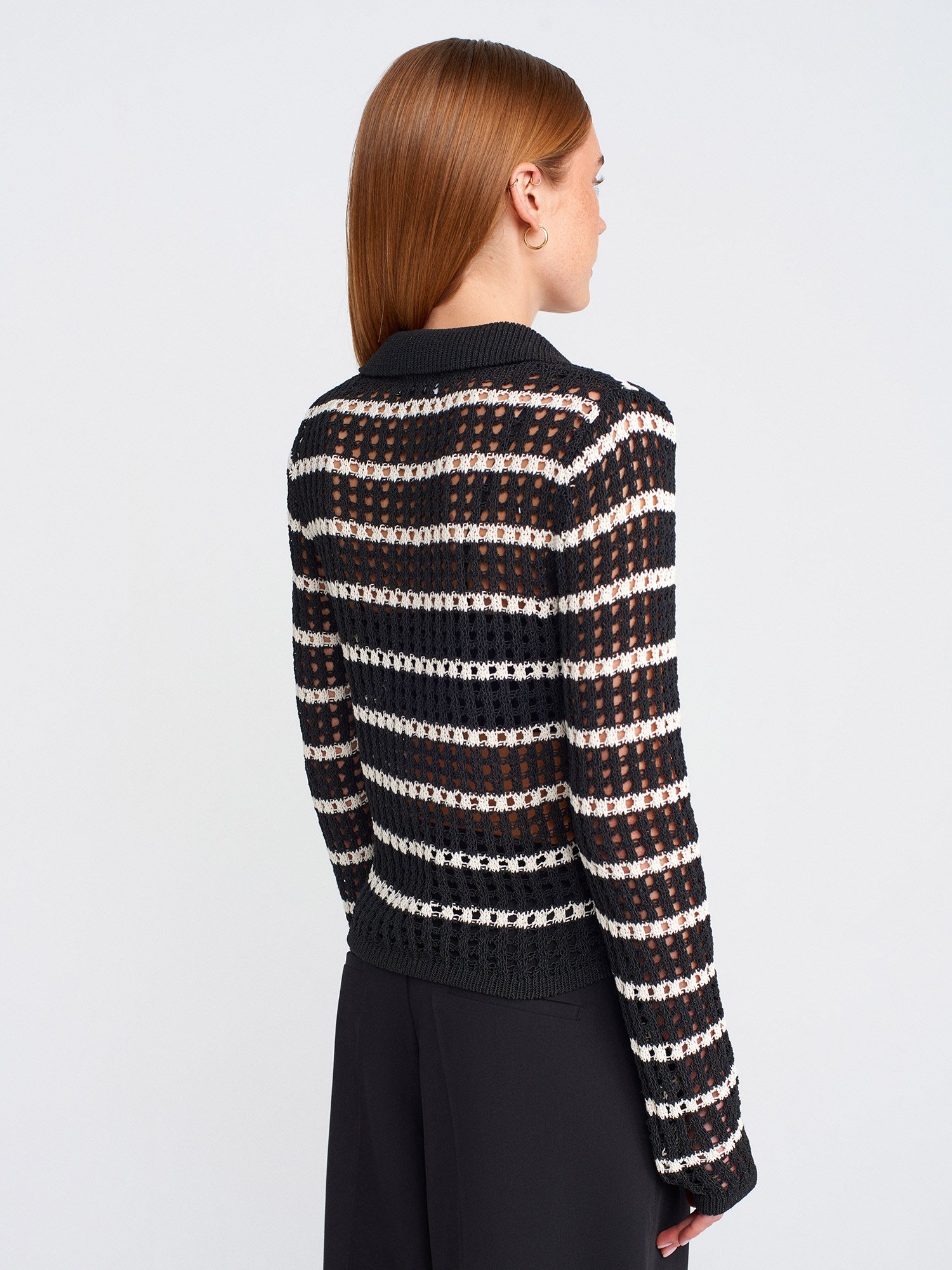 Siyah Ekru Dilvin Ajurlu Triko