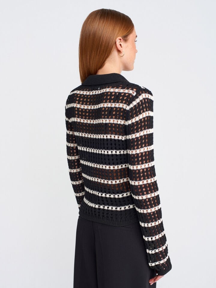 Siyah Ekru Dilvin Ajurlu Triko