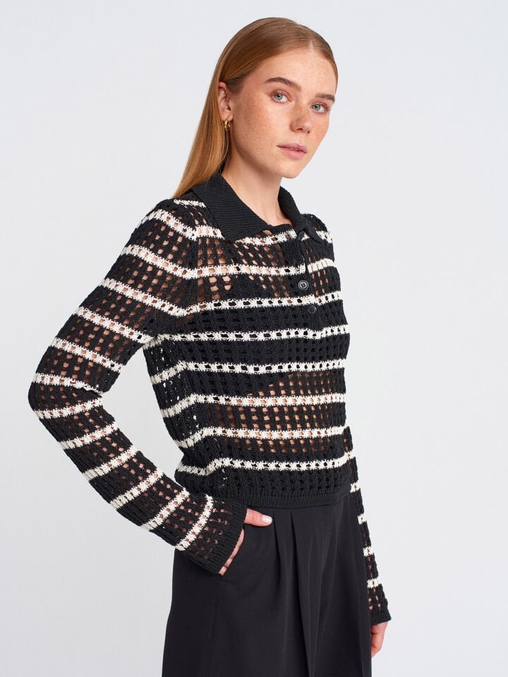 Siyah Ekru Dilvin Ajurlu Triko