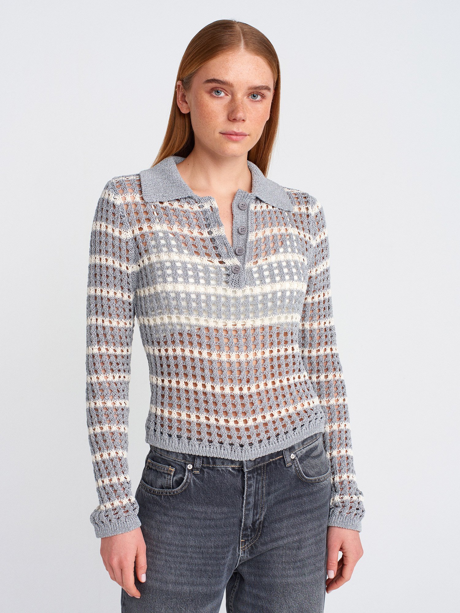 Gri Ekru Dilvin Ajurlu Triko