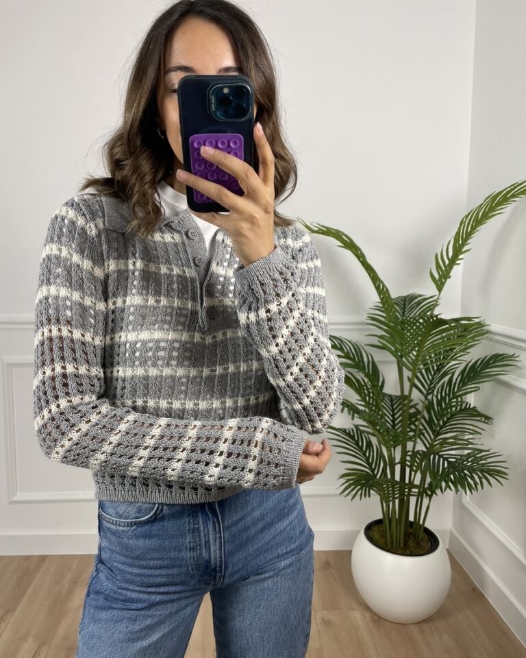 Mirase Gri Ekru Dilvin Ajurlu Triko