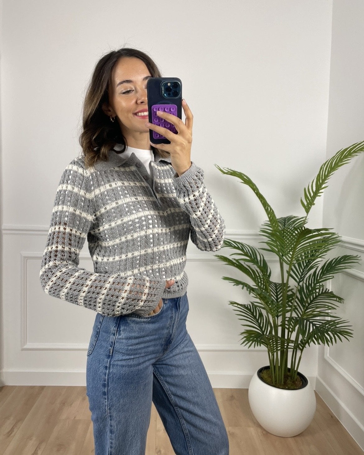 Mirase Gri Ekru Dilvin Ajurlu Triko