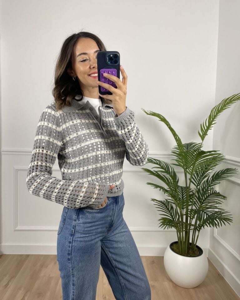 Mirase Gri Ekru Dilvin Ajurlu Triko