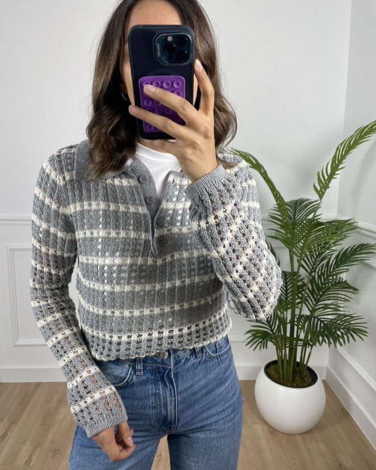 Mirase Gri Ekru Dilvin Ajurlu Triko