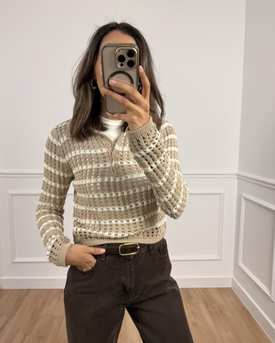 Mirase Bej Ekru Dilvin Ajurlu Triko