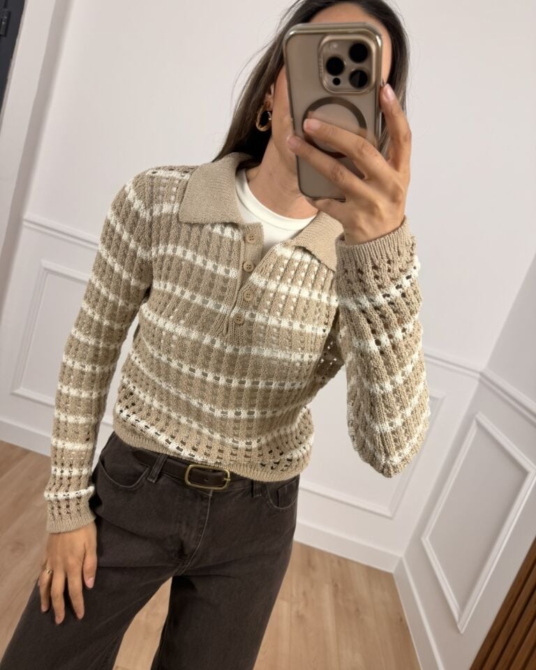 Mirase Bej Ekru Dilvin Ajurlu Triko