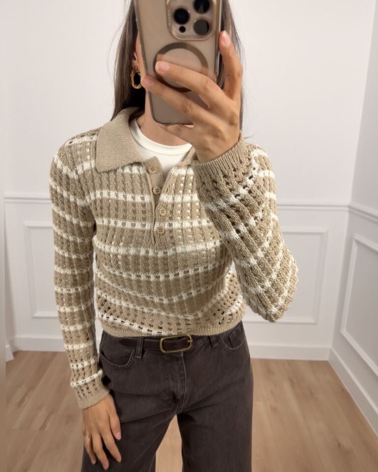 Mirase Bej Ekru Dilvin Ajurlu Triko