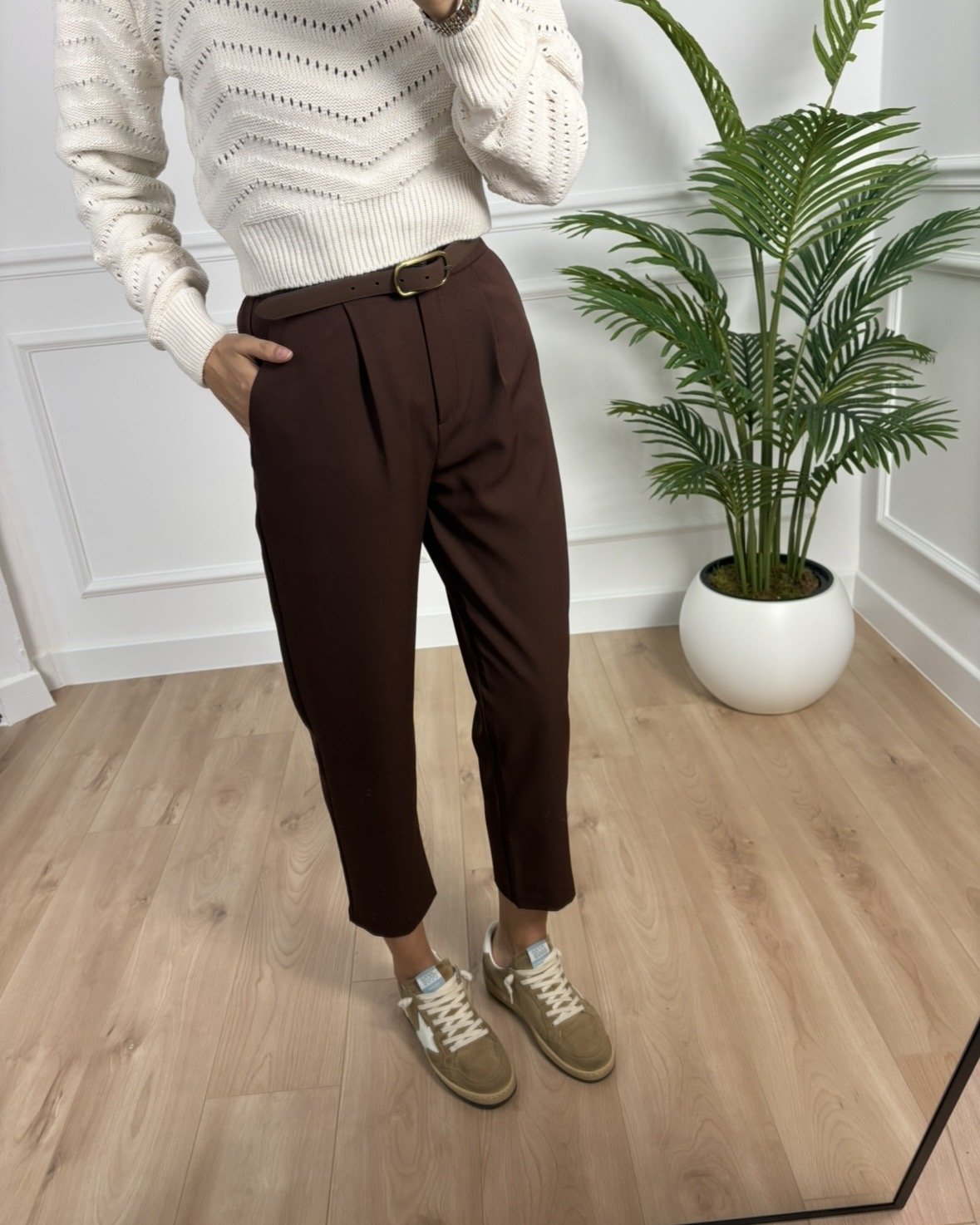 Eveline Kahverengi Beli Lastikli Premium Havuç Pantolon