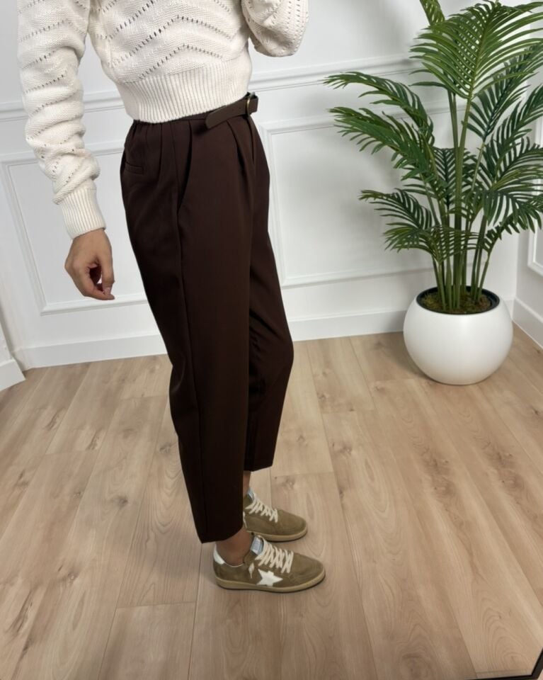 Eveline Kahverengi Beli Lastikli Premium Havuç Pantolon