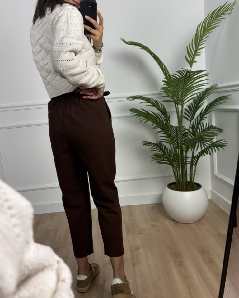 Eveline Kahverengi Beli Lastikli Premium Havuç Pantolon