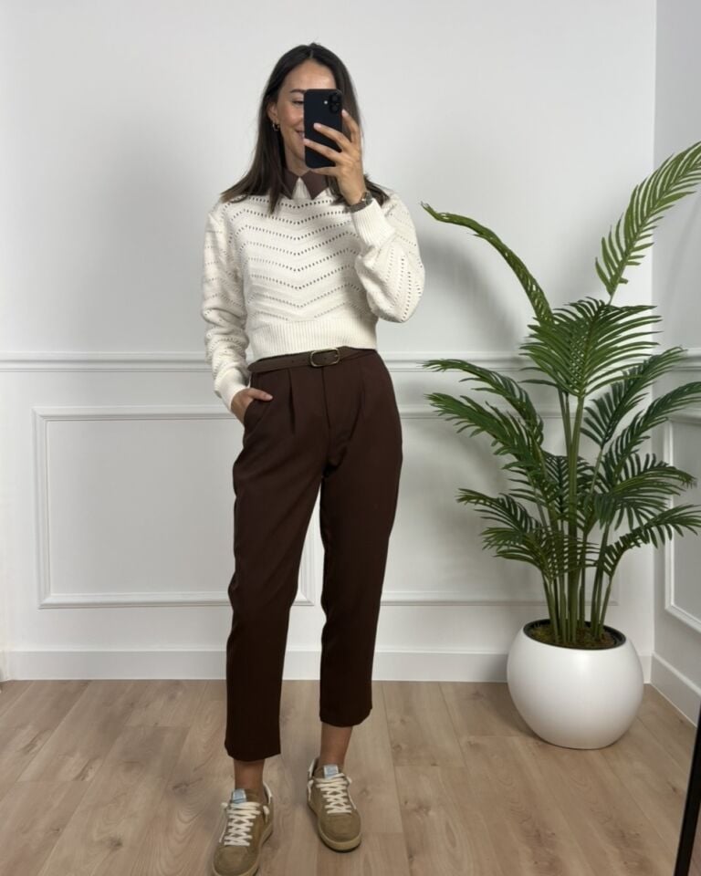 Eveline Kahverengi Beli Lastikli Premium Havuç Pantolon