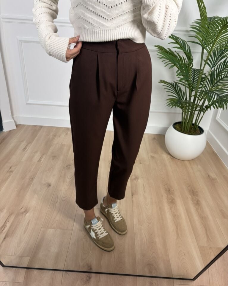 Eveline Kahverengi Beli Lastikli Premium Havuç Pantolon