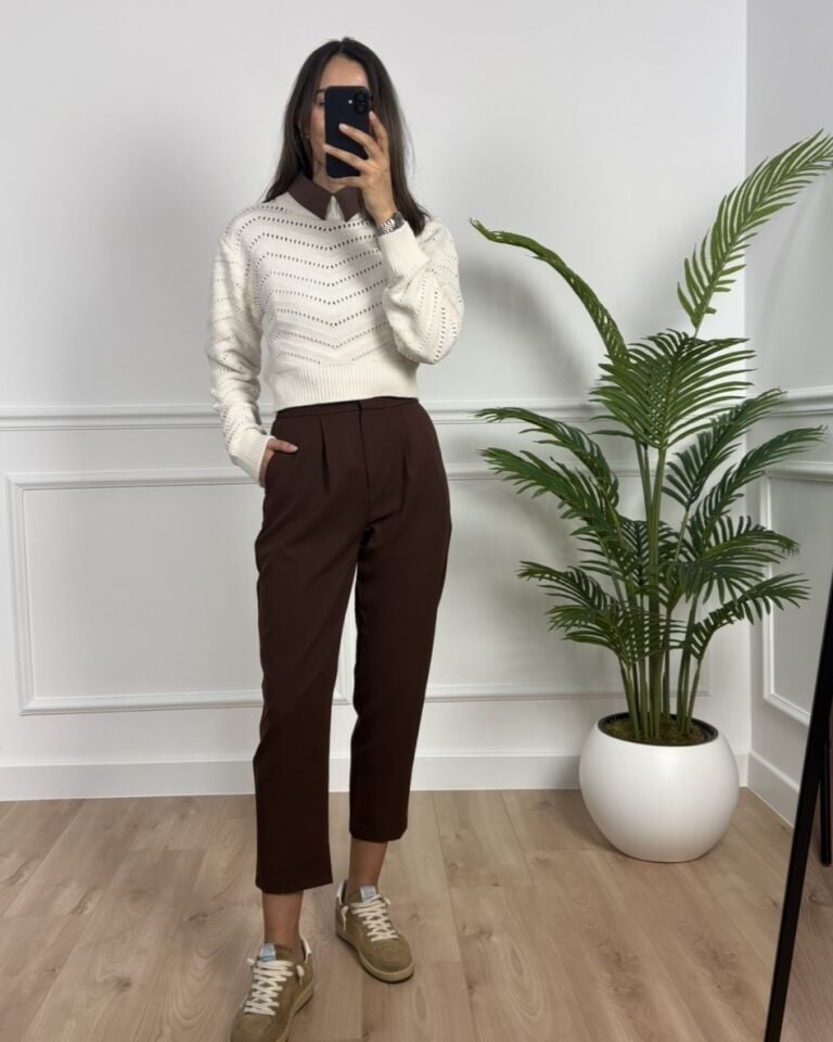 Eveline Kahverengi Beli Lastikli Premium Havuç Pantolon