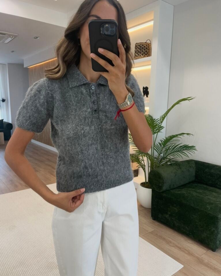 Rebel Gri Polo Yaka Kırçıllı Kazak