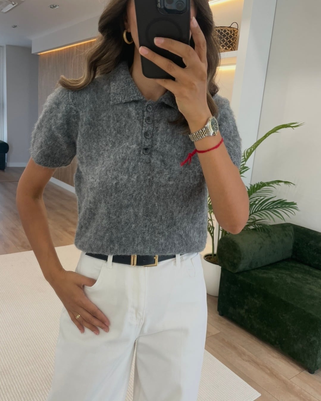 Rebel Gri Polo Yaka Kırçıllı Kazak