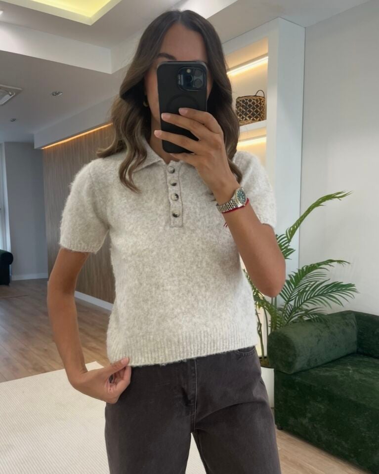 Rebel Ekru Polo Yaka Kırçıllı Kazak