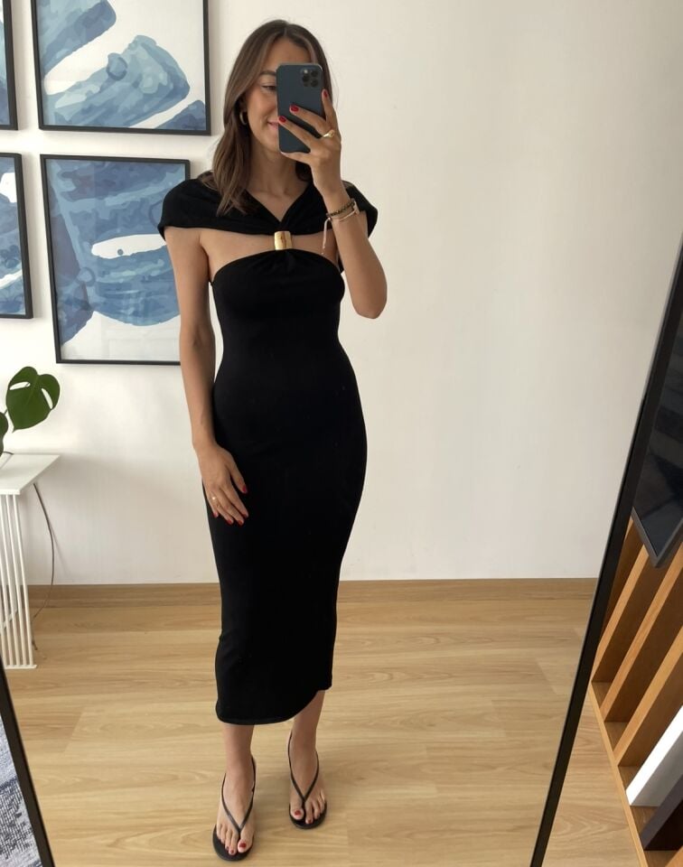 Tara Siyah Aksesuar Detaylı ZR Model Örgü Elbise