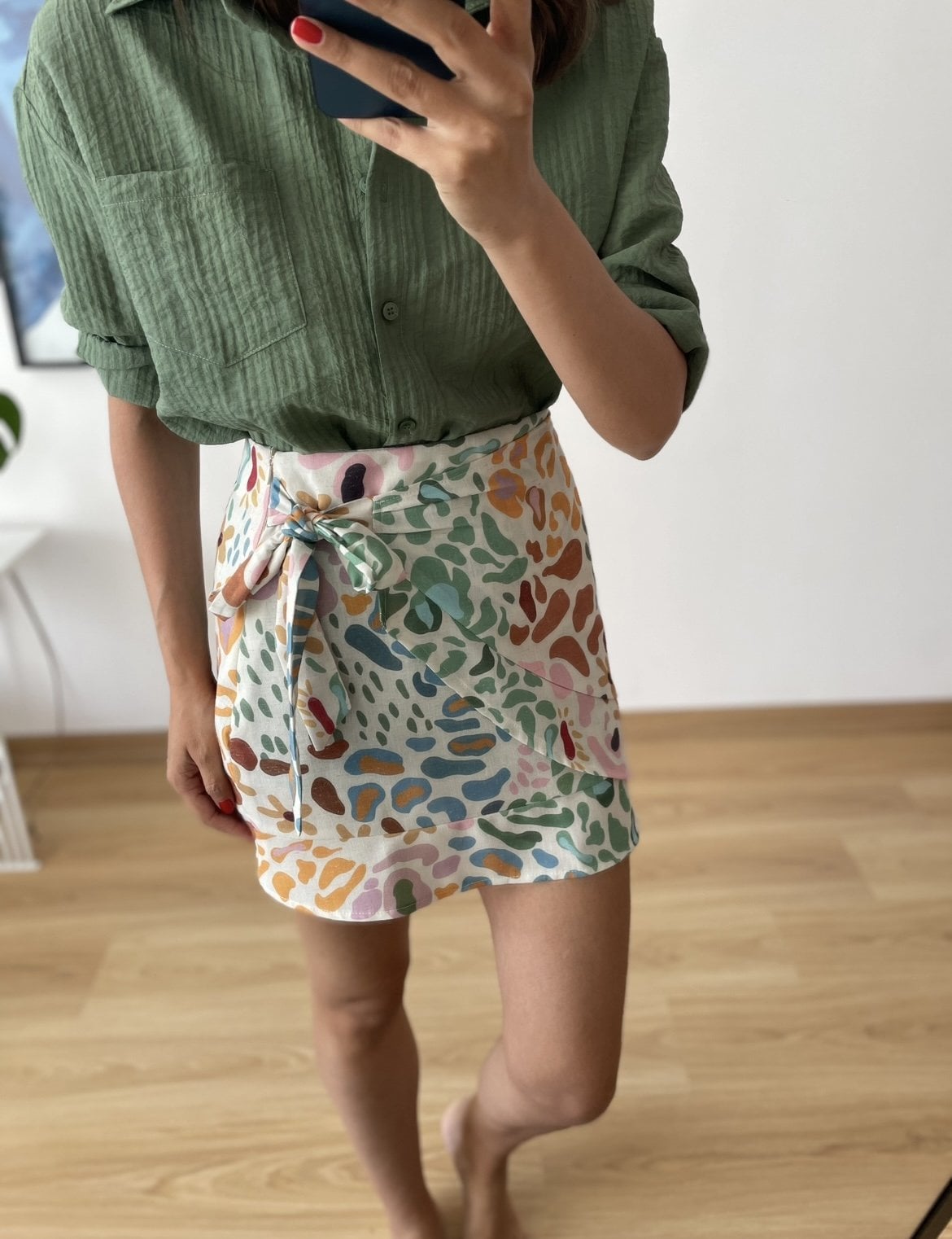 Nova Çok Renkli Bağlama Detaylı Keten Etek