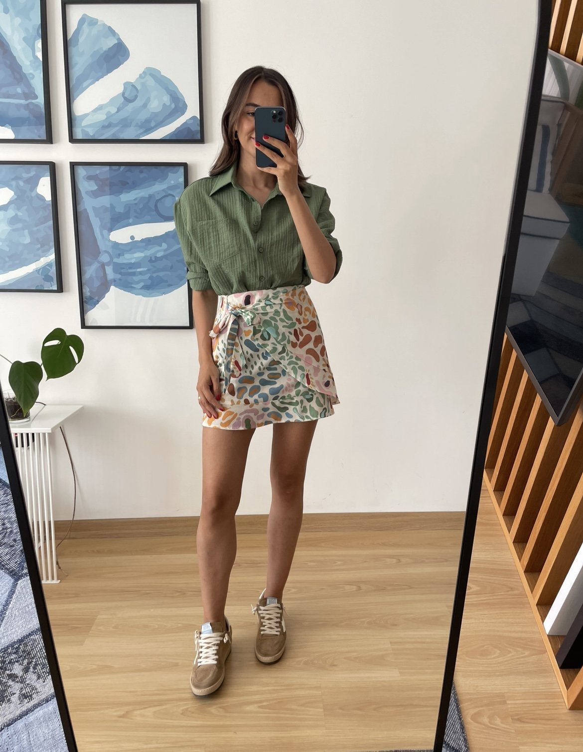 Nova Çok Renkli Bağlama Detaylı Keten Etek