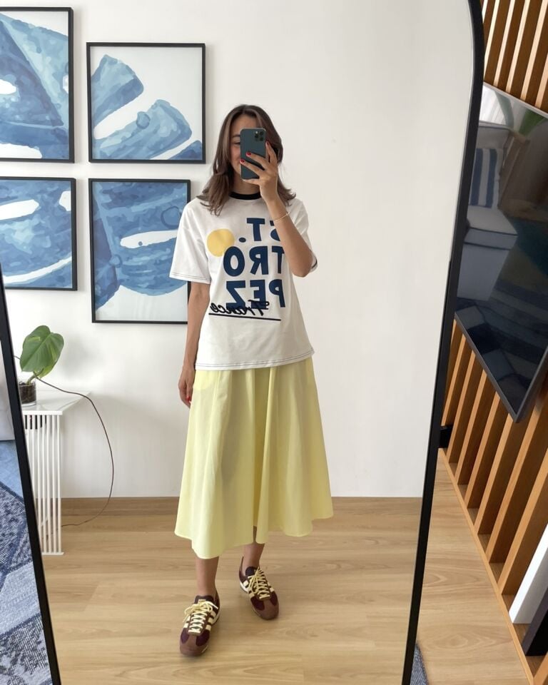 Luna Sarı Beli Lastikli Cepli Etek