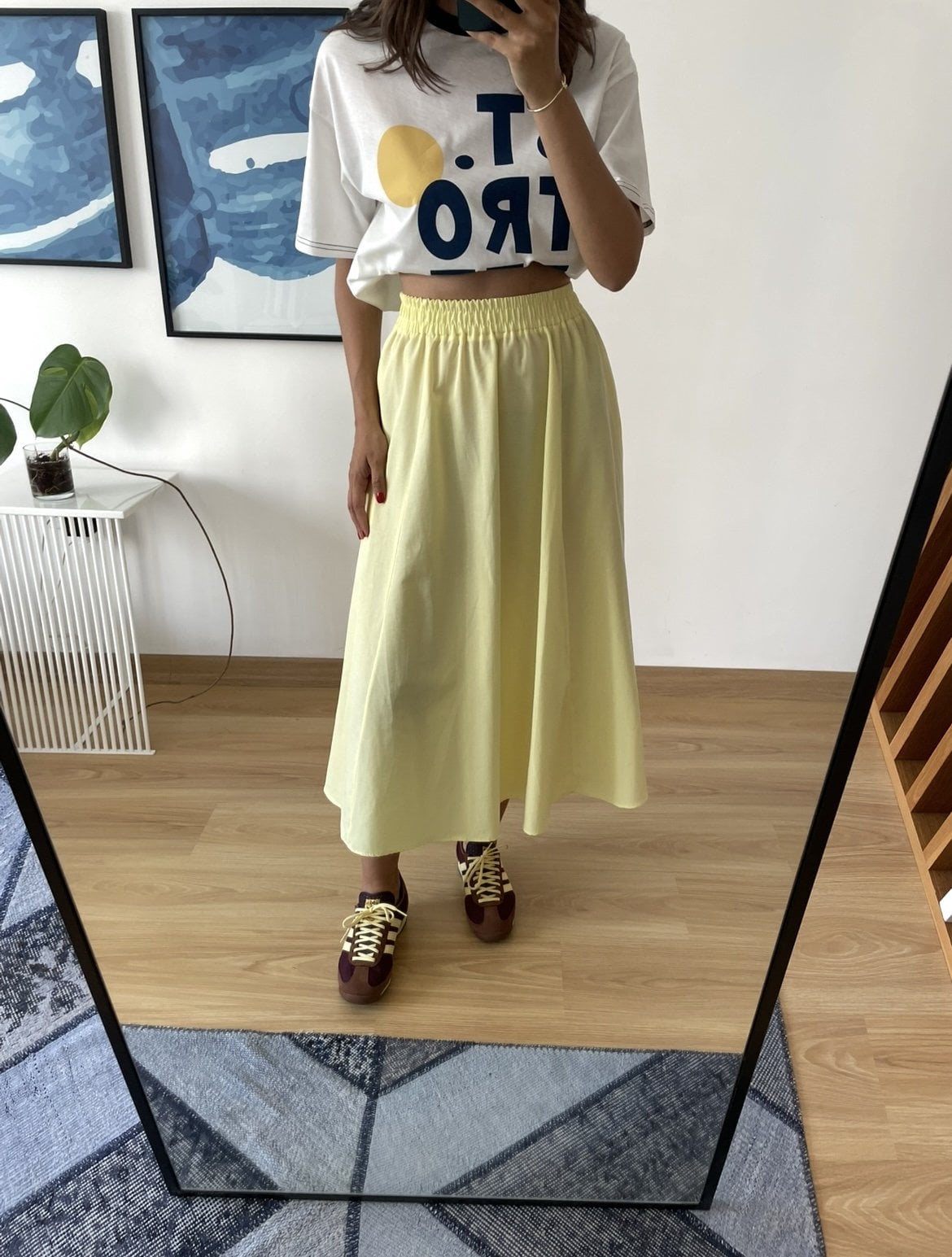 Luna Sarı Beli Lastikli Cepli Etek