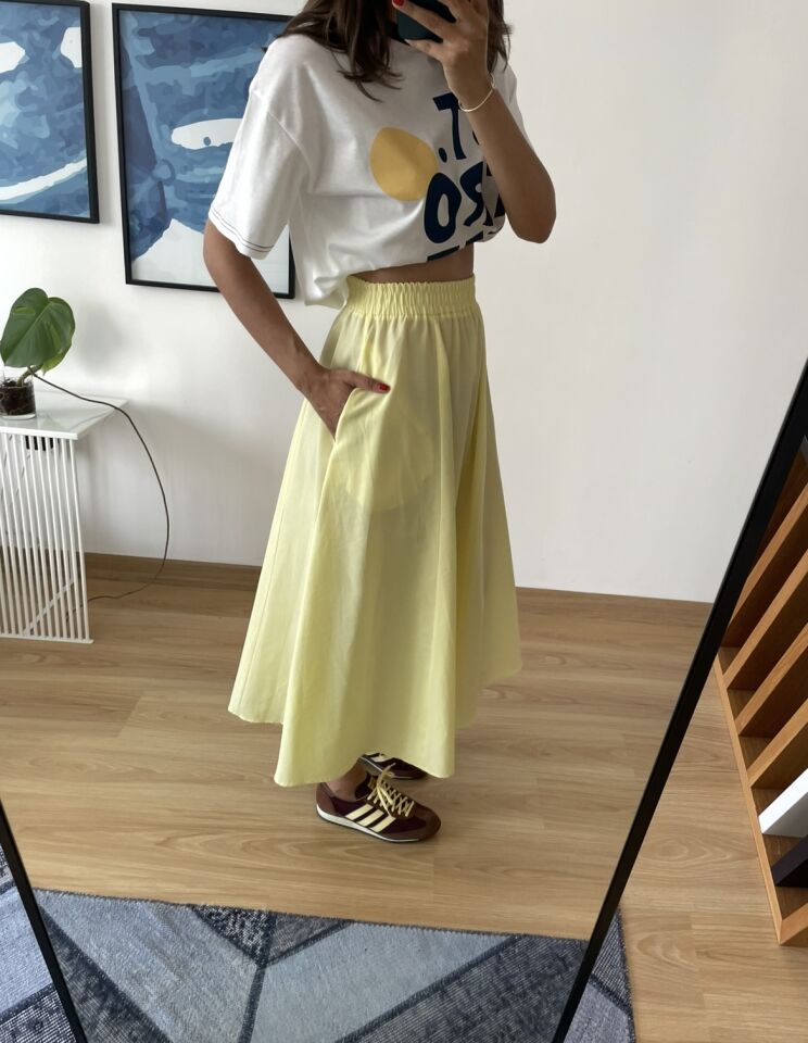 Luna Sarı Beli Lastikli Cepli Etek