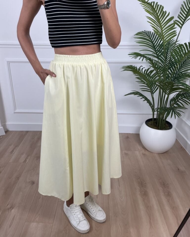 Luna Sarı Beli Lastikli Cepli Etek