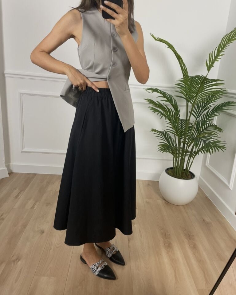 Luna Siyah Beli Lastikli Cepli Etek