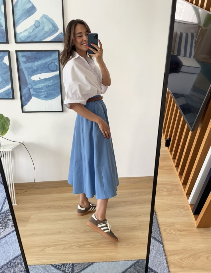 Luna Mavi Beli Lastikli Cepli Etek