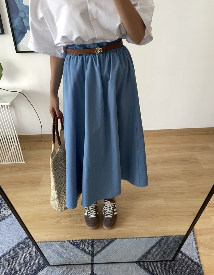 Luna Mavi Beli Lastikli Cepli Etek