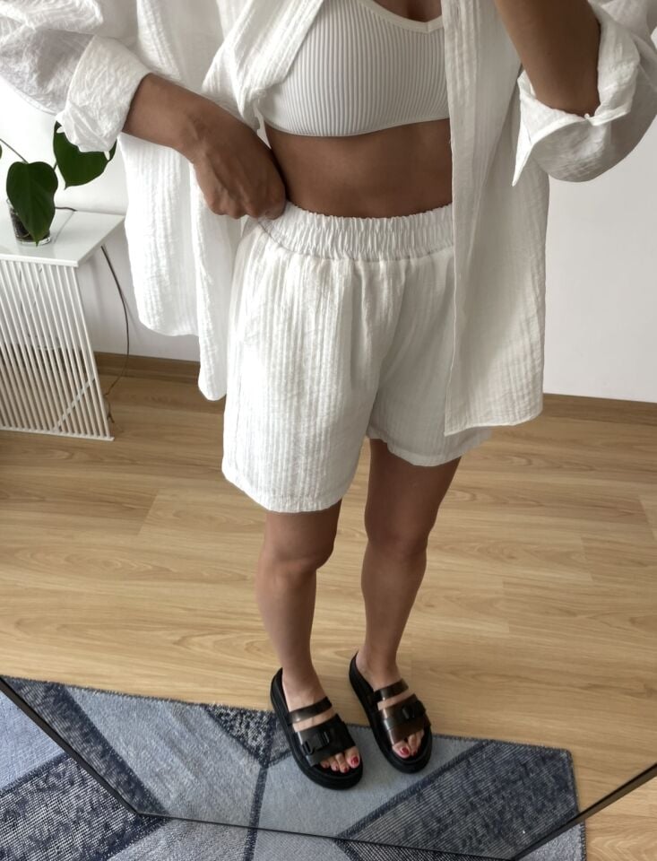 Neris Beyaz Gofre Kumaş Premium Takım