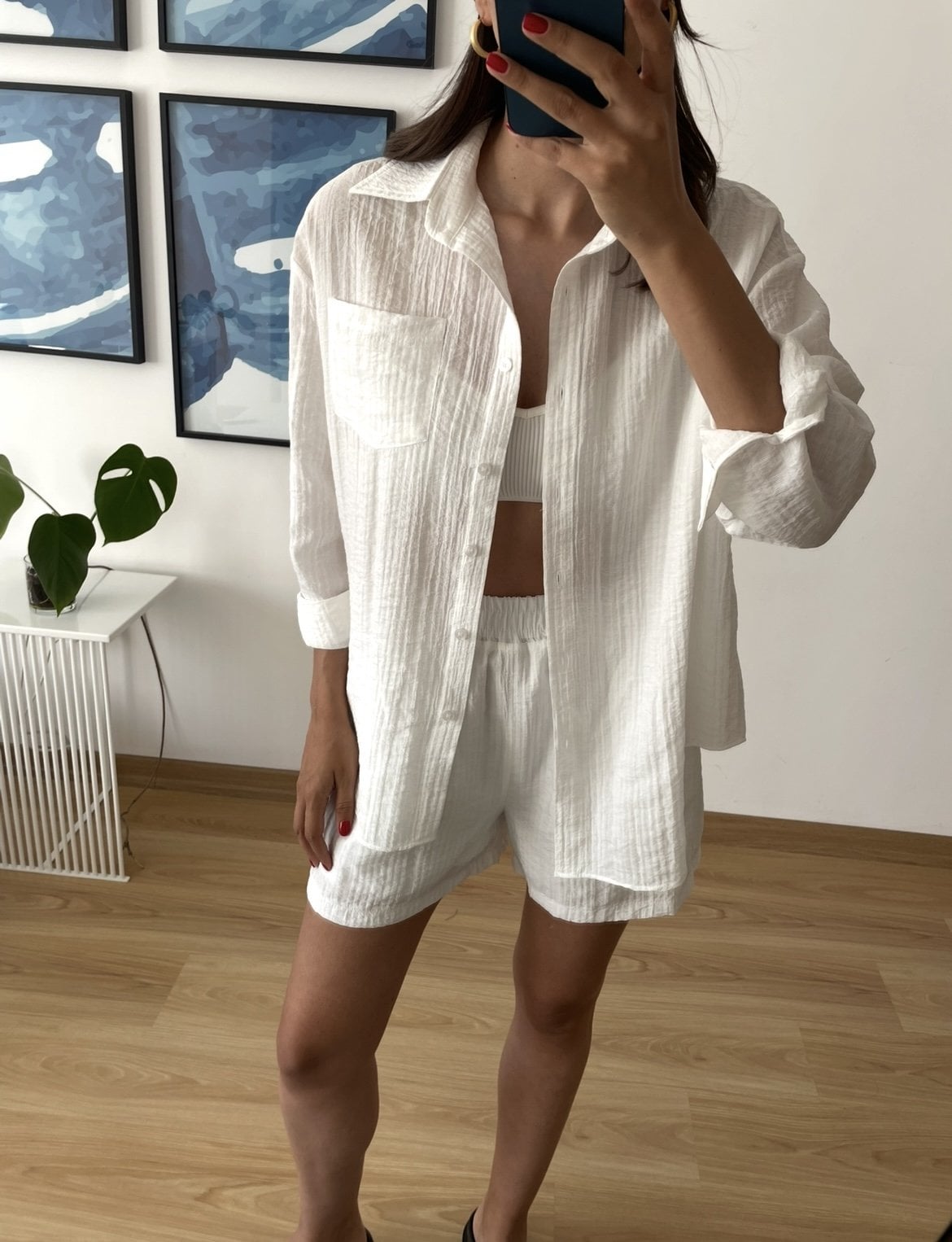 Neris Beyaz Gofre Kumaş Premium Takım