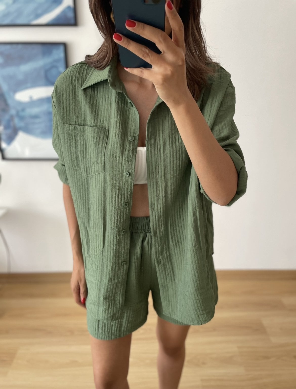 Neris Yeşil Gofre Kumaş Premium Takım