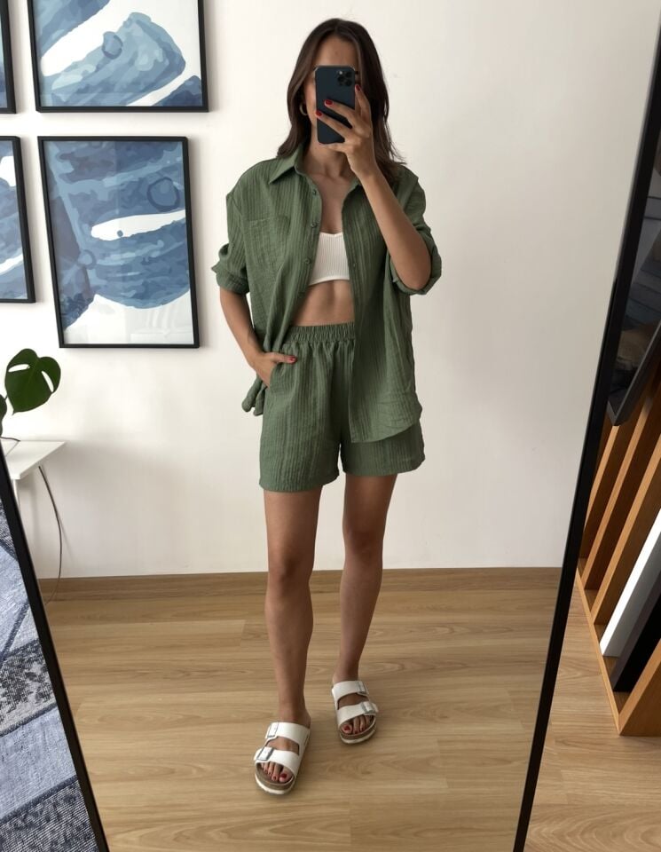 Neris Yeşil Gofre Kumaş Premium Takım