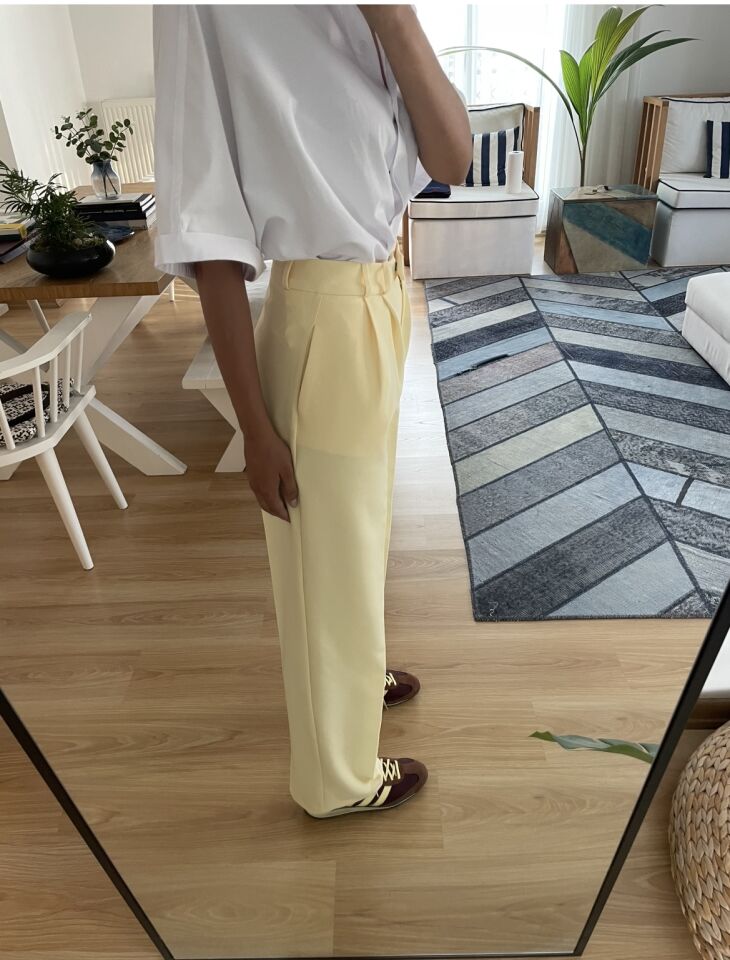 Arlen Sarı Yüksek Bel Palazzo Pantolon