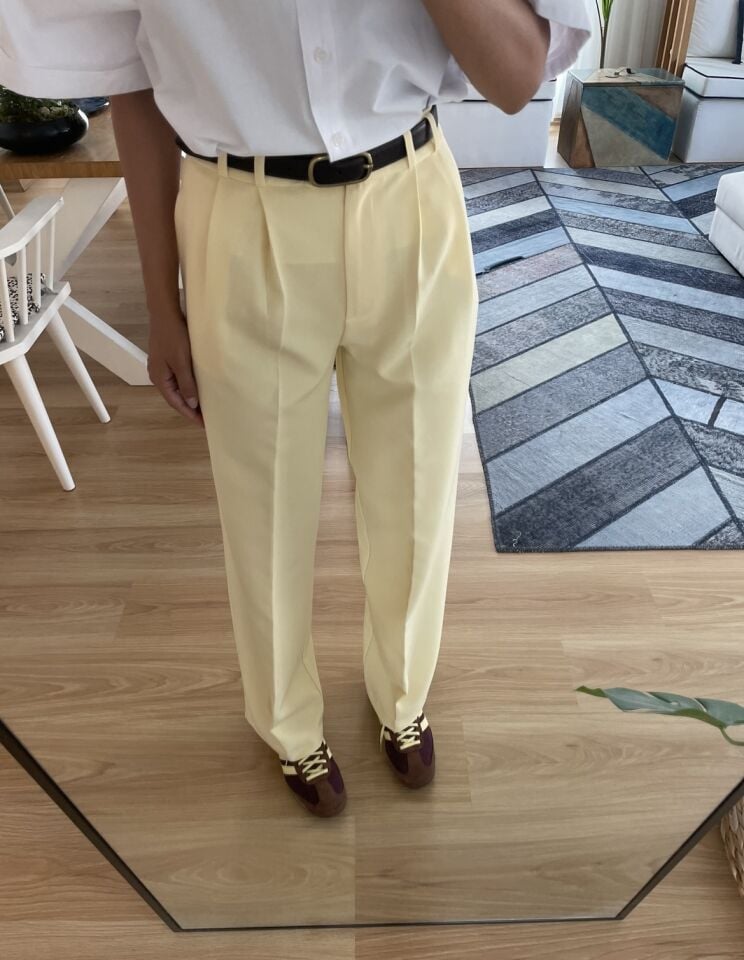 Arlen Sarı Yüksek Bel Palazzo Pantolon