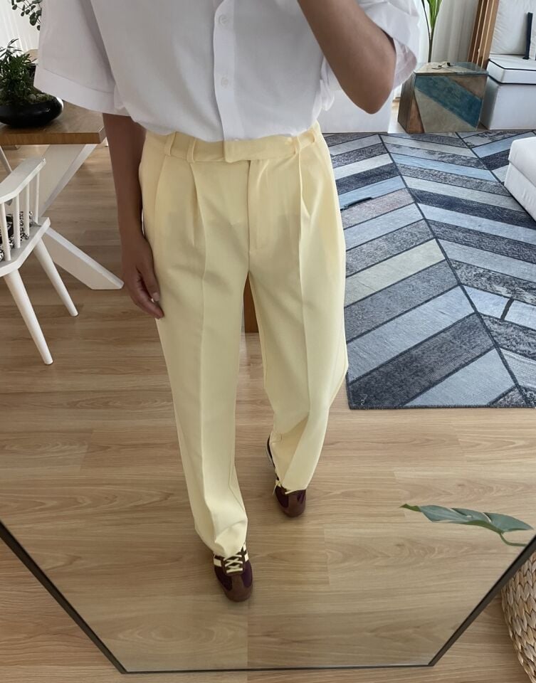 Sarı Yüksek Bel Palazzo Pantolon